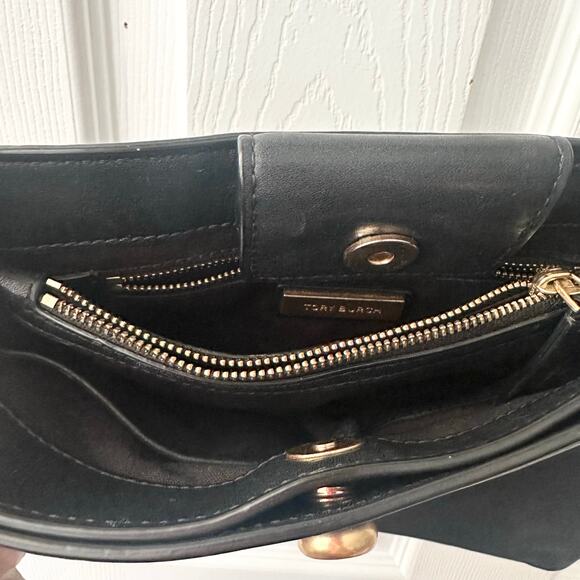 Tory Burch Lily Black Leather Slim Multi Pocket Gold Chainlink Crossbody Handbag - Picture 10 of 11